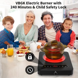 VBGK Single Burner Electric Cooktop, 110V 1800W Electric Cooktop with LED Touch Controls and Knob Controls, 10 Power Levels, 4-Hour Timer, Safety Lock, Single Burner Overheat Protection