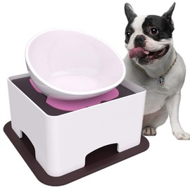 Umisun Ceramic Bulldog Bowl Dog Feeding Bowl - Dog Dish Wide Mouth Pet Sterile Tilted Pet Feeder with Anti-Skid Rubber Mat for Small Medium Dogs (White)