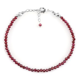 Natural Red Garnet Gemstone Full Micro Beads Dainty Bracelet Jewelry for her, Birthstone, Energy Healing Crystals, Silver Plated Chain 8 inch (Red Garnet)