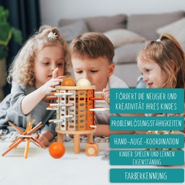 SEMFY Montessori Toy from 3 Years, Educational Educational Game with 28 Colourful Sticks, Dice and Wooden Balls - Board Game for Boys and Girls 3-9 Years, Gift for Children, Wooden Toy