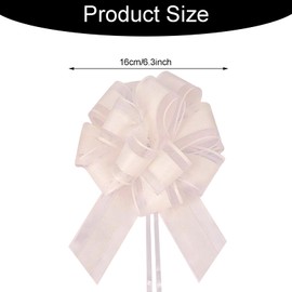 6PCS 7Inch Large Pull Bows Gift Wrapping Ribbon Bows For Gift Wrapping Suitable For Wedding Christmas Birthday Party Gift Baskets Valentine's Day Flower Gift Box Decoration (White)