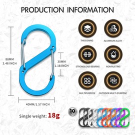 Pack of 10 Carabiners, S Shape Carabiner, S Carabiner Hook, S Small Carabiner Hook, Camping Carabiner Hook, for Home, Backpacks, Outdoor Hiking, Camping, Fishing, Travel, Keys (Multiple Colours)