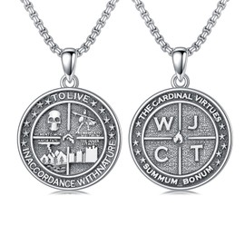 PELOVNY Memento Mori Necklace 925 Sterling Silver Amor Fati Stoic Four Virtues Necklace Nature Jewelry Christmas Stoicism Gifts for Men Women