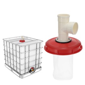 sourcing map 245mm IBC Lid Filter Cover, 3-Way Plastic IBC Tote Hose Adapter 1000L Rainwater Tank Container with Washable Nylon Filter for 275 Gallon Water Tanks, Red/White