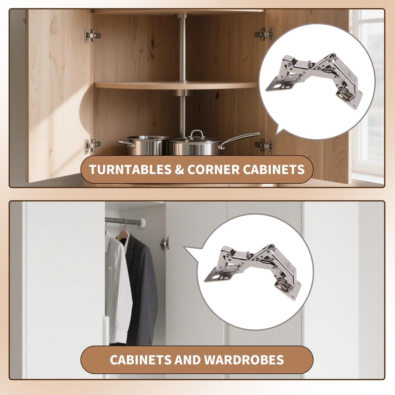 2pcs 170 Degree Hydraulic Cabinet Door Hinges, Adjustable Lazy Susan