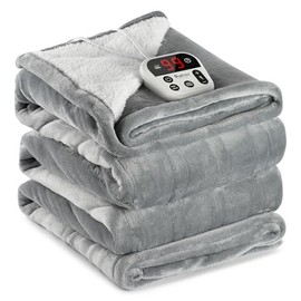 Mia&Coco Electric Blanket Twin - 62"x84" Flannel Heated Blanket,6 Heat Levels, 10-Hour Auto-Off, Fast Heating, Overheat Protection, Machine Washable, Soft Heating Blanket for Home and Office (Gray)