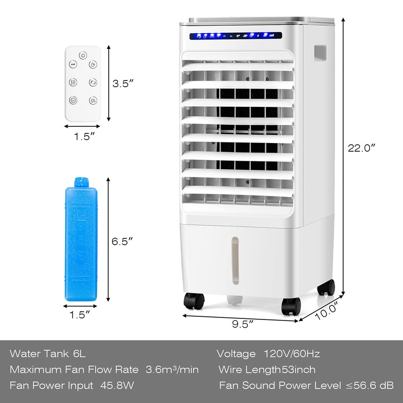 COSTWAY Portable Evaporative Air Cooler for Room, Include Remote Control,