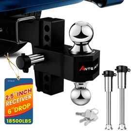 Adjustable Trailer Truck Drop Hitch Fits 2.5 inch Receiver, 6-Inch Drop & Rise Dual Ball Mount (2" X 2-5/16") Heavy Duty Aluminum Towing Hitch for Truck Tow Hitch (18,500 LBS GTW) 2 Locking Hitch Pin