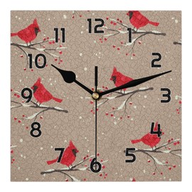 XMNYGJ Red Cardinalis Bird Branch Square Wall Clock Silent Non Ticking Clocks 8 Inch Battery Operated Table Standing Wall Decor for Living Room, Kitchen, Home, Bedroom, Office or School