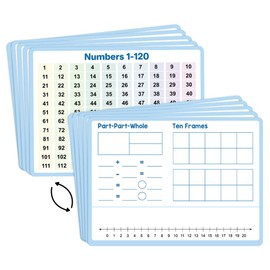 Zwttey Number Bonds Double-Side Dry Erase Sheets: Math Manipulative, Number Chart, Addition Subtraction, Ten Frame, Number Line, Classroom Supplies, Teaching Aids, Dry Erase Boards Pack of 10 Sheets