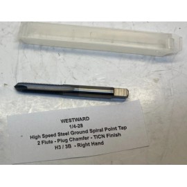 WESTWARD 1/4-28 HSS Ground Spiral Point Tap - 2 Flute Plug Chamfer - TiCN Finish