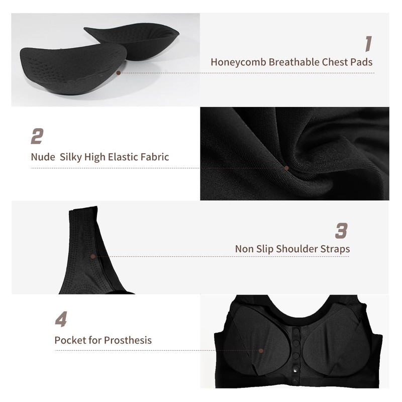 Lervanla Mastectomy Bras with Pockets for Prosthesis Front Closure Bras