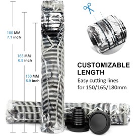 Pro Stunt Scooter Grips,Extra Long 150/165/180mm with Easy Cutting Lines for Pro Trick Scooters, BMX Handlebar, BMX Bikes,Mountain Bike,Mixed Cool,Gum Rubber