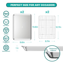 100% Recycled Aluminum by Baker's Secret, Bakeware Set 4pcs, 2x Baking Trays for Oven Cookie Sheet 18" with 2x Stainless Steel Rack, Non Toxic- PTFE,PFAS,PFOA Free - The Natural Aluminum Collection