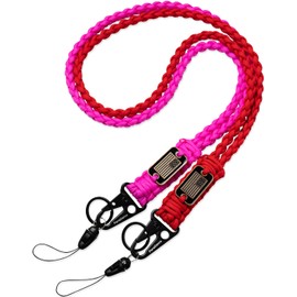 ParaDance Heavy Duty Key Lanyard w/Cool USA Flag for Keys/Mens, Durable Braided Paracord Lanyard for Id Badges/Whistle/Camera, Rope Keychain Necklace Strap Camping/Hiking/Fishing/Cycling, Red&Pink