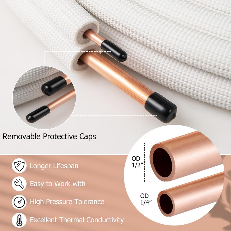 COSTWAY 25 Ft. Mini Split Line Set, 1/4”&1/2” O.D. Copper