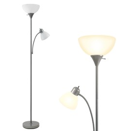 HonoDing Adjustable Black Floor Lamp with Reading Light Susan Modern Standing Lamps for Living Room/Office Lamp 72" Tall - 150-watt with Side Reading Light Corner Lamps (Silver)