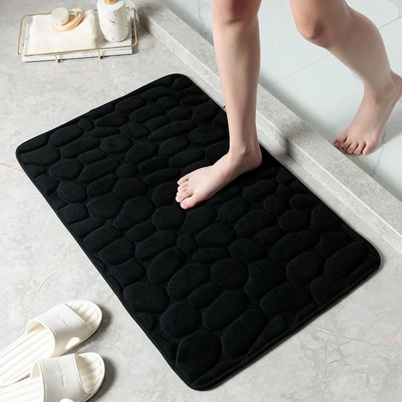 Microfiber Bath Mat for Bathroom – Water-Absorbing Cobblestone Embossed Design