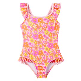 Angel season Toddler Swimsuit Girls 4T Bathing Suit Girl One Piece Swimwear for Little Kids with Upf50+ Cute Ruffle Summer Swimming Suit Quick Dry for Beach Sport Crossback Pink Yellow Floral Size 4T