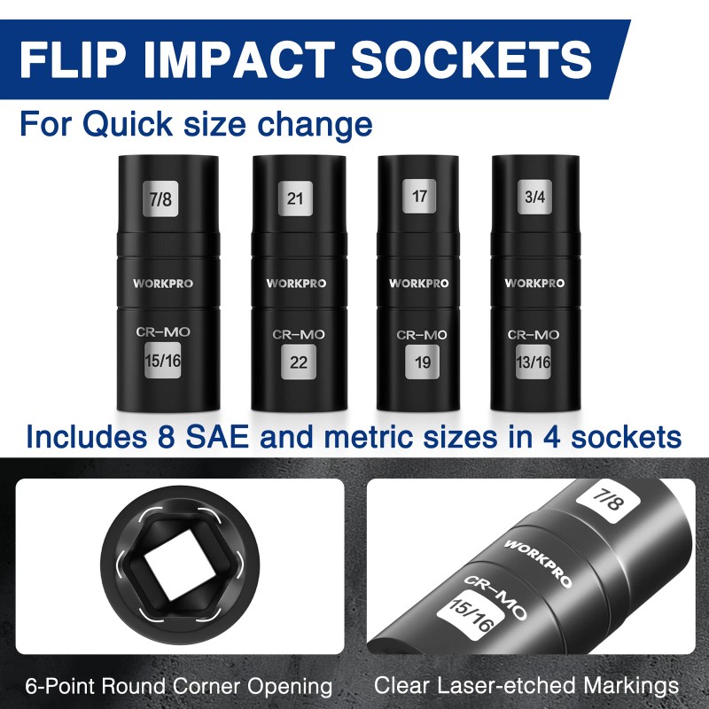 WORKPRO 5PCS Impact Socket Set 1/2" Drive Lug Nut Socket