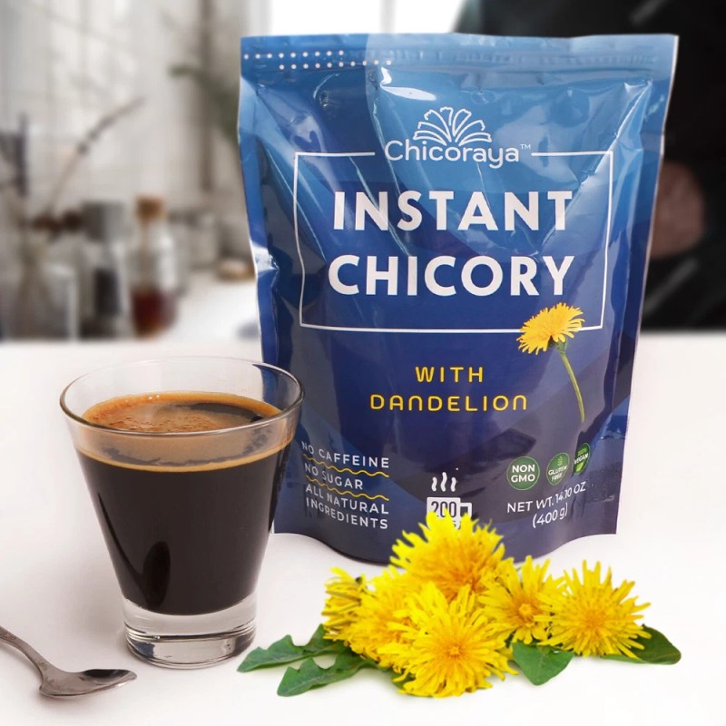 CHICORAYA Coffee Alternative Beverage Blend Chicory Root Powder 14.1oz Dandelion