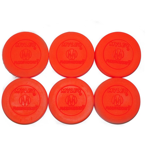 Mylec Floor Hockey Puck, Orange (Pack of 6)