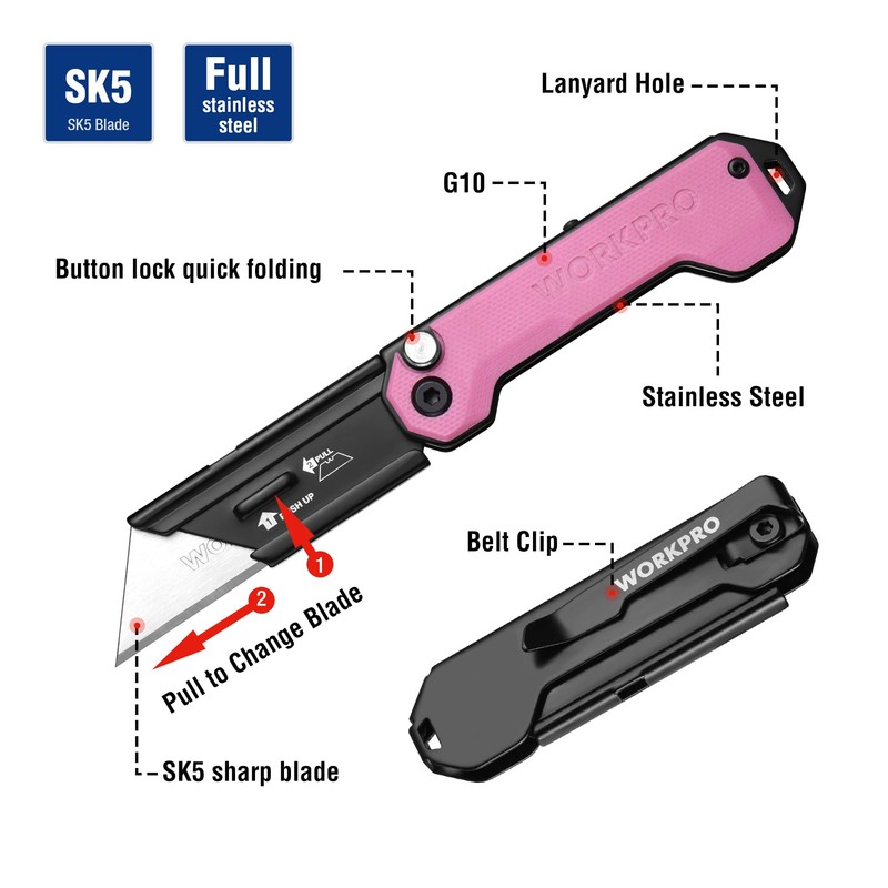 WORKPRO EDC Folding Utility Knife, Mini Box Cutter with Quick