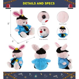 DolliBu Rose Gold Bunny Police Officer Plush Toy - Super Soft Bunny Cop Stuffed Animal Dress Up with Cute Cop Uniform and Cap Outfit Gift for Law Enforcement - 8 Inches