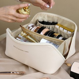 Square Leather Large Capacity Storage Pouch, Cosmetic Organizer, Portable Travel Makeup Bag No.02 Storage Pouch Black 2ea