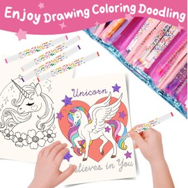 yasest Washable Kids Markers Set 66 Pcs with Glitter Unicorn Pencil Case, Brush Markers, Crayons, Glitter Pens, Coloring Pages, Gift for Girls Ages 4 5 6 7 8 8-12, Girls Toy, Unicorn Gift for Girls…