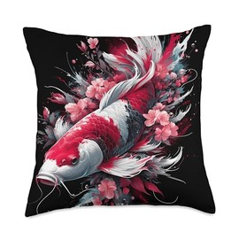 Koi Carp Fish Japanese Sakura Wear Store Cherry Blossom Koi Carp Fish Japanese Sakura Christmas Throw Pillow, 18x18, Multicolor