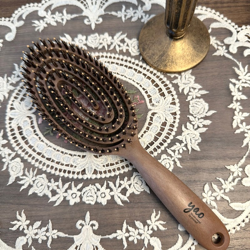 Yao Hairbrush [Wood Round Boa] Root Volume Pig Hair Comb