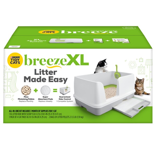 Purina Tidy Cats Non Clumping Litter System, Breeze XL All-in-One Odor Control & Easy Clean Multi Cat Box - 18 lb. Box