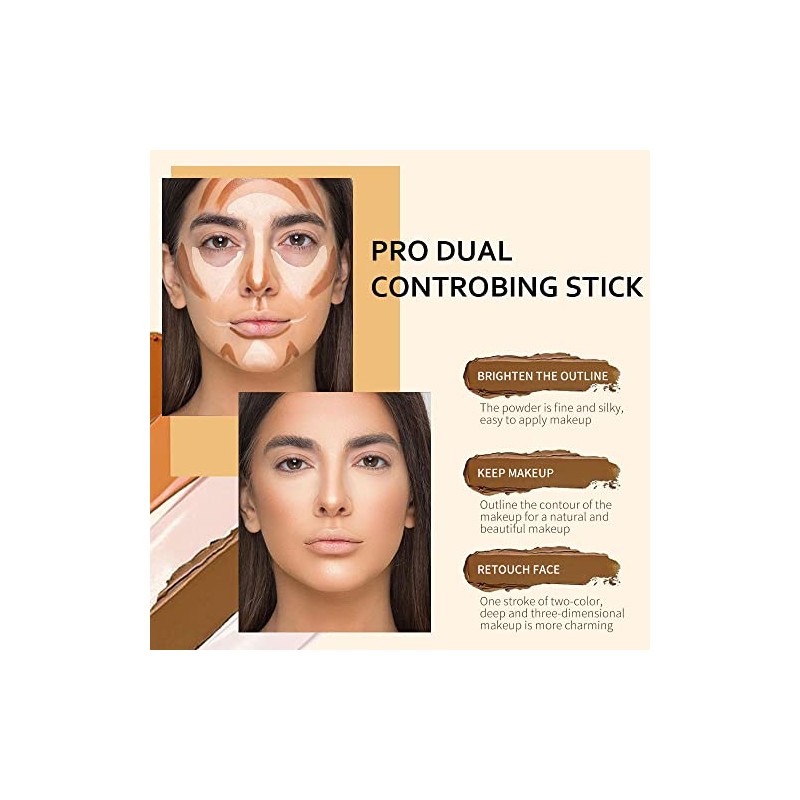 2 Colors Cream Contour Sticks Makeup Kit, Primer Face Highlighter