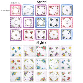 Women Cotton Handkerchiefs (Single-Sided Print) Ladies Vintage Soft Pocket Handkerchiefs with Floral(Multicoloured)