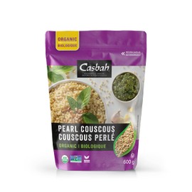 Casbah Organic Pearl Couscous - Non-GMO, Vegan, Pre-Cooked Israeli Couscous, Resealable Bag - 600g