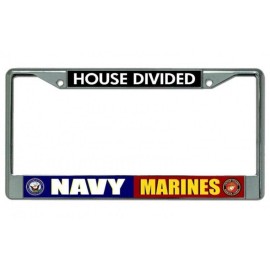 house divided navy marine corps family military logo license plate frame