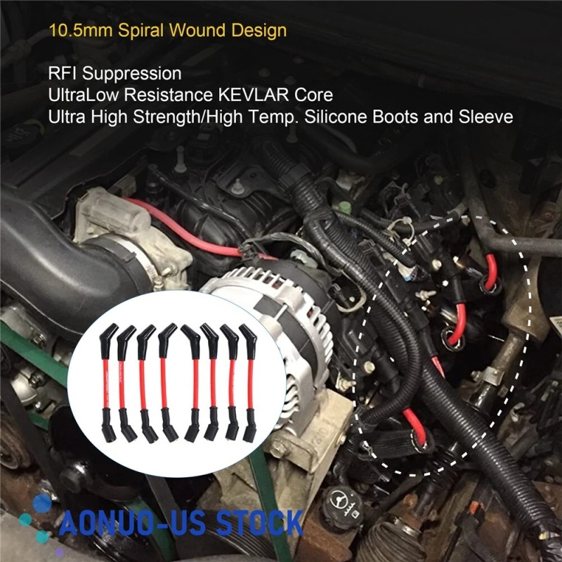 AONUO-US 19005218 10.5mm High Heat Spark Plug Ignition Wires Set