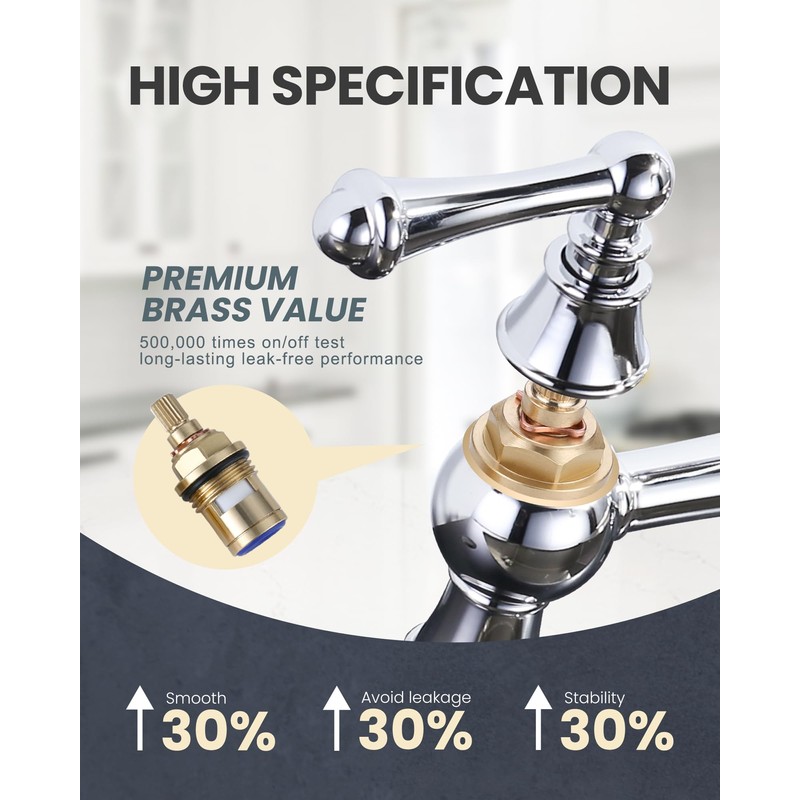 WOWOW Chrome Kitchen Faucet for Sink 2 or 3 Hole