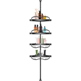 Usnipoya Corner Shower Caddy, Rustproof ABS Shower Shelves with 32-125 Inch Steel Poles, Drill Free Shower Organizer, 4 Layer Adjustable Shelves with Tension Pole, Large Shower Storage, Black