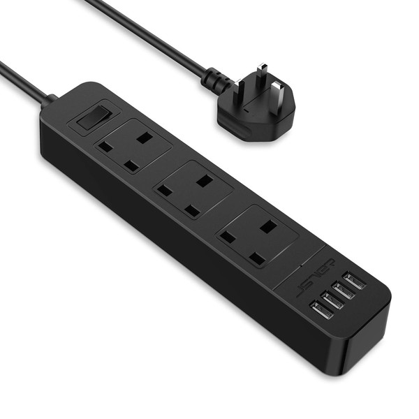 JSVER Extension Lead with 4 USB Ports Desktop Power Strip