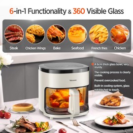 6-IN-1 Glass Air Fryer,4.5QT Air Fryer with Viewing Glass Pot, Air Fry, Roast, Reheat, Dehydrate, Air Crisp Technology,Nonstick & Dishwasher Safe Basket,97% Less Oil,Features Digital Timer