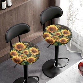 Hwiplsvny Sunflower Butterfly 2 Pack Round Stool Seat Covers Washable Stool Cushion Slipcover with Elastic Round Stool Dust Covers Chair Seat Cushion Slipcover Furniture Decor