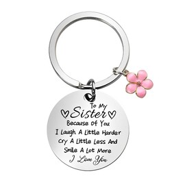 Sister Keychain Gifts for Girls Women Sisters Birthday Gifts from Sister I Love You Gift for Sister Flower Keychains for Women Big Little Sisters Graduation Gift for Women Girls