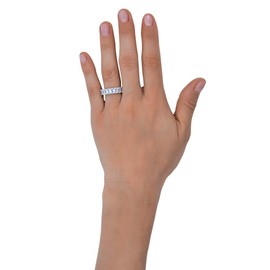 Maya J Eternity Ring - Emerald-Cut, with Artisan Fashioned Gemstones, Clear, Size 9