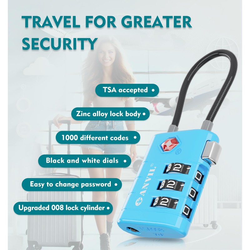 ANVIL TSA Approved Luggage Locks – High Security TSA008 Combination