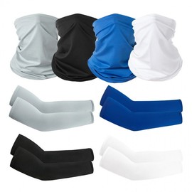 Outdoor Sun Protection Cooling Sleeves, Ice Silk Scarf, and Fingerless Sleeves Combination Set for Summer Riding Headscarf/Coffee Python 15ea