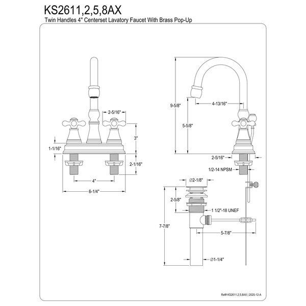 Kingston Brass KS2618AX Governor 4-Inch Centerset Lavatory Faucet with Brass
