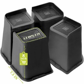 Yookwutar Yookwutar Bed Risers 2 inch, 3 inch, 4 inch, 6 inch, 8 inch Heavy Duty, Oversized Furniture Riser for Couch Sofa Table Chair Leg Frame Dorm, Support up to 6000 Lbs (Black 4 Pack, 8 inch)