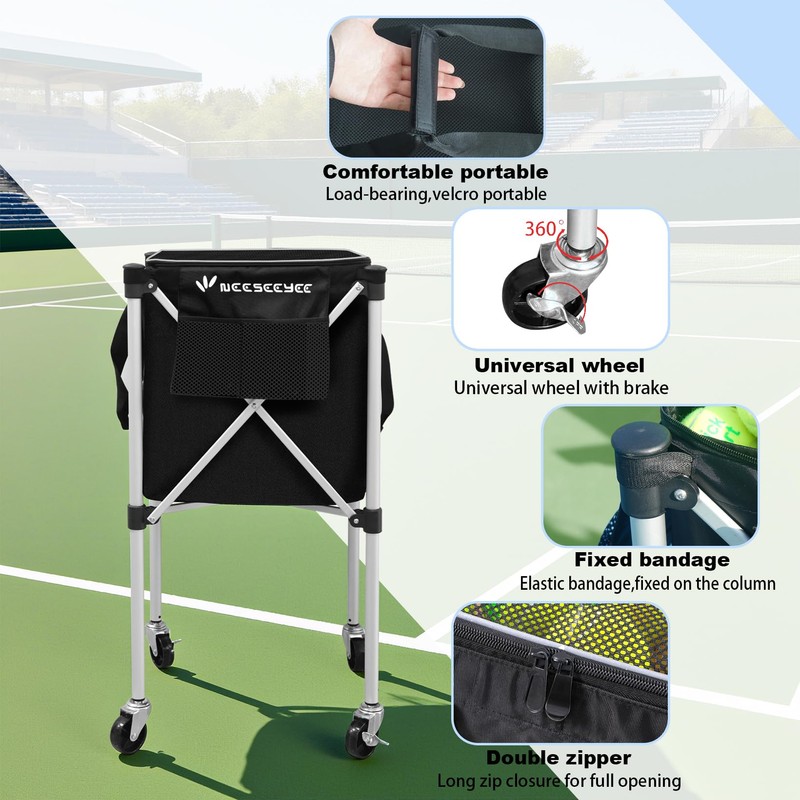 Sturdy Pickleball Tennis Ball Hopper - Foldable Lightweight Tennis Cart